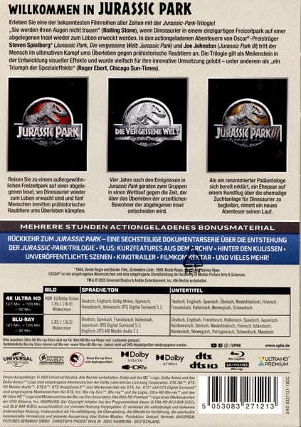 Produktbild: Jurassic Park - Trilogie - Steelbook - Limited Edition (4K Ultra HD) (+ Blu-ray)