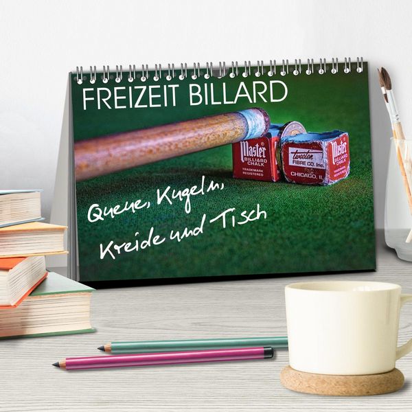 Produktbild: Freizeit Billard - Queue, Kugeln, Kreide und Tisch (Tischkalender 2026 DIN A5 quer), CALVENDO Monatskalender