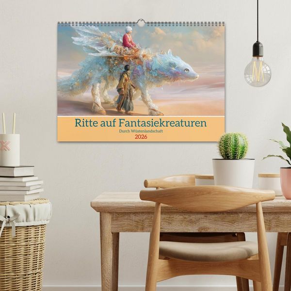 Produktbild: Ritte auf Fantasiekreaturen - Durch W&uuml;stenlandschaft (Wandkalender 2026 DIN A3 quer), CALVENDO Monatskalender