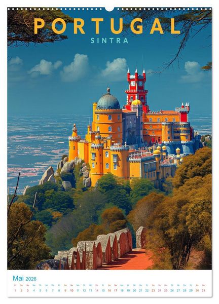 Produktbild: Portugal - Old School Poster Style (hochwertiger Premium Wandkalender 2026 DIN A2 hoch), Kunstdruck in Hochglanz