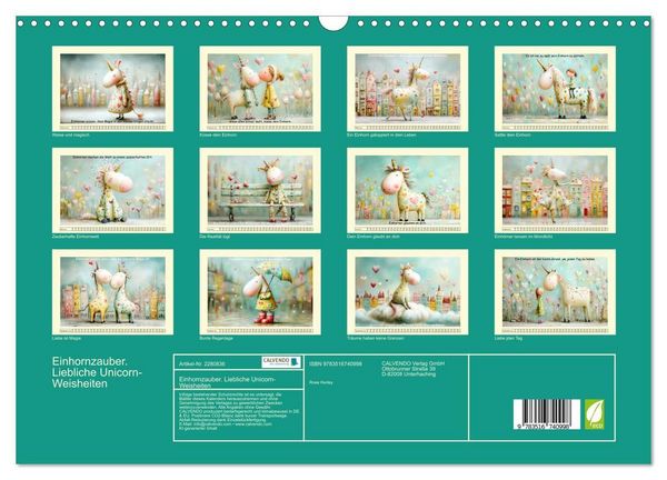 Produktbild: Einhornzauber. Liebliche Unicorn-Weisheiten (Wandkalender 2026 DIN A3 quer), CALVENDO Monatskalender