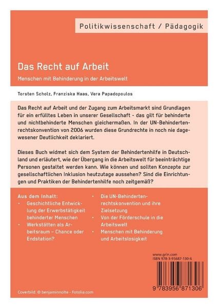 Produktbild: Das Recht auf Arbeit. Menschen mit Behinderung in der Arbeitswelt