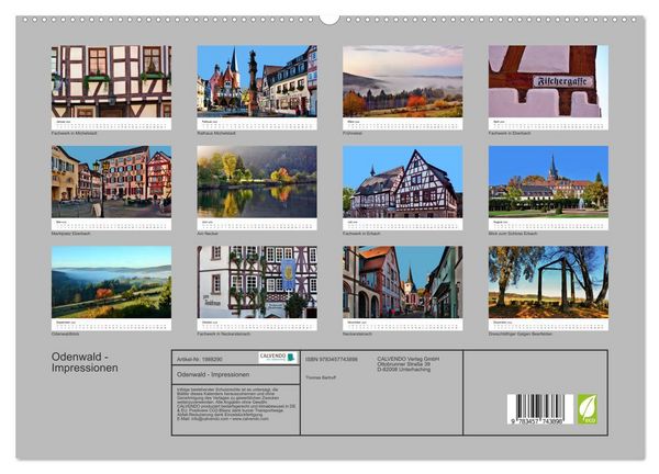 Produktbild: Odenwald - Impressionen (hochwertiger Premium Wandkalender 2026 DIN A2 quer), Kunstdruck in Hochglanz
