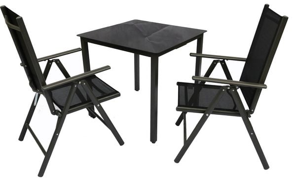 3 tlg Alu Glas Gartenset Tisch Sitzgruppe 80SW