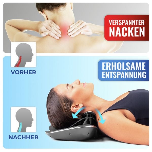 Nacken-Strecker mit Impuls Massage, elektrische Impulsmassage in 3 Modi und 12 Stufen
