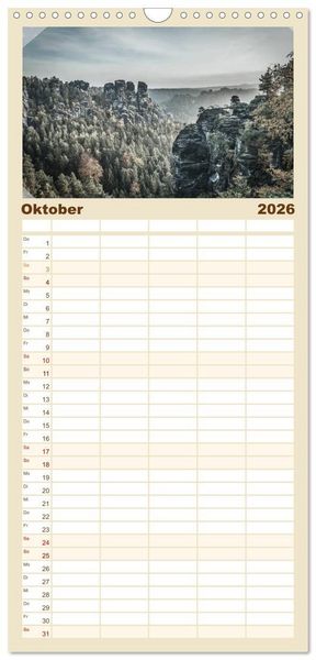 Produktbild: Familienplaner 2026 - S&auml;chsische Schweiz mit 5 Spalten (Wandkalender, 21 x 45 cm) CALVENDO