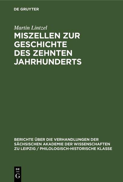 Produktbild: Miszellen zur Geschichte des zehnten Jahrhunderts