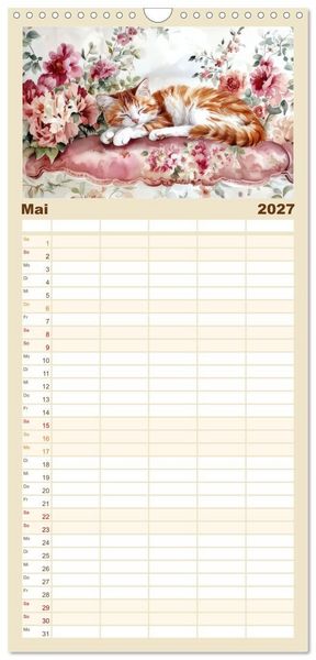 Produktbild: Familienplaner 2027 - Katzensymphonie in Aquarell mit 5 Spalten (Wandkalender, 21 x 45 cm) CALVENDO