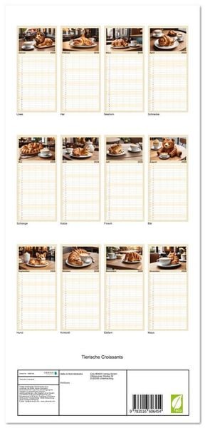 Produktbild: Familienplaner 2026 - Tierische Croissants mit 5 Spalten (Wandkalender, 21 x 45 cm) CALVENDO