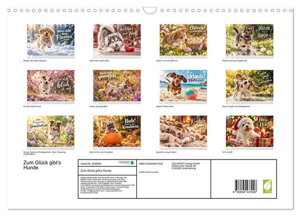 Produktbild: Zum Gl&uuml;ck gibt&rsquo;s Hunde (Wandkalender 2027 DIN A3 quer), CALVENDO Monatskalender