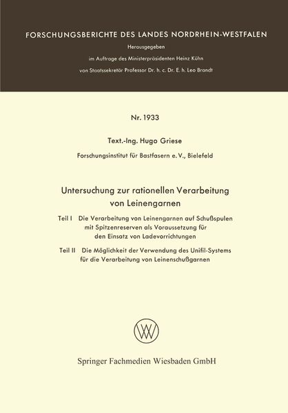 Produktbild: Untersuchung zur rationellen Verarbeitung von Leinengarnen
