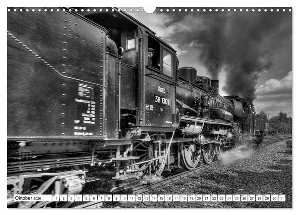 Produktbild: Unter Dampf - Eisenbahnromantik in schwarz-wei&szlig; (Wandkalender 2026 DIN A3 quer), CALVENDO Monatskalender