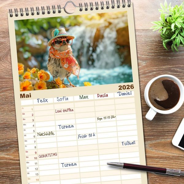 Produktbild: Familienplaner 2026 - Niedliche V&ouml;gel! Trendige Schnabelstars erobern die Modewelt mit 5 Spalten (Wandkalender, 21 x 45 cm) CALVENDO