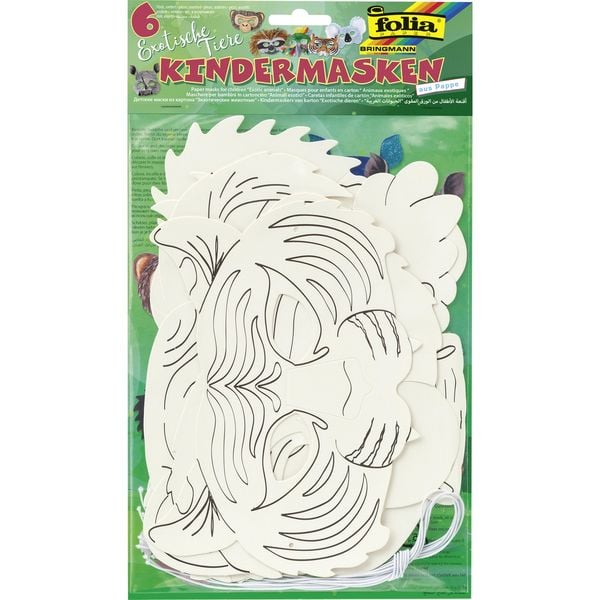 Produktbild: folia Kindermasken exotische Tiere zum Ausmalen aus Pappe 6 St&uuml;ck
