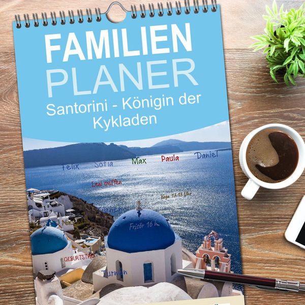 Produktbild: Familienplaner 2026 - Santorini - K&ouml;nigin der Kykladen mit 5 Spalten (Wandkalender, 21 x 45 cm) CALVENDO