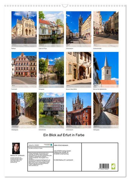 Produktbild: Ein Blick auf Erfurt in Farbe (Wandkalender 2027 DIN A2 hoch), CALVENDO Monatskalender