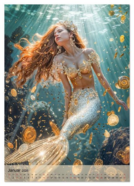 Produktbild: Magische Meerjungfrauen - Unterwassertr&auml;ume in Farbe (hochwertiger Premium Wandkalender 2026 DIN A2 hoch), Kunstdruck in Hochglanz