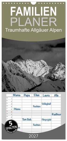 Produktbild: Familienplaner 2027 - Traumhafte Allg&auml;uer Alpen mit 5 Spalten (Wandkalender, 21 x 45 cm) CALVENDO