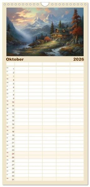 Produktbild: Familienplaner 2026 - Ein Haus in den Bergen mit 5 Spalten (Wandkalender, 21 x 45 cm) CALVENDO