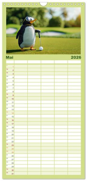 Produktbild: Familienplaner 2026 - Der tierisch lustige Golfkalender mit 5 Spalten (Wandkalender, 21 x 45 cm) CALVENDO