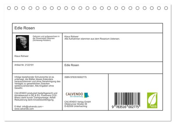 Produktbild: Edle Rosen (Tischkalender 2026 DIN A5 quer), CALVENDO Monatskalender