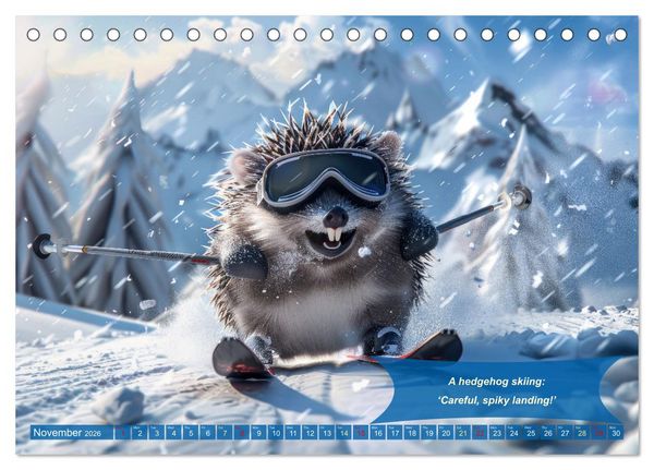Produktbild: Funny charming animals as skiers (Desk Calendar 2026 DIN A5 landscape), CALVENDO 12 Month DeskCalendar