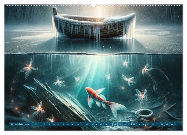 Produktbild: Klang der Stille - Kois aus der KI Dimension (hochwertiger Premium Wandkalender 2026 DIN A2 quer), Kunstdruck in Hochglanz