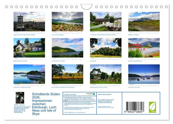 Produktbild: Schottlands S&uuml;den 2026. Impressionen zwischen Edinburgh, Loch Ness und Isle of Skye (Wandkalender 2026 DIN A4 quer), CALVENDO Monatskalender