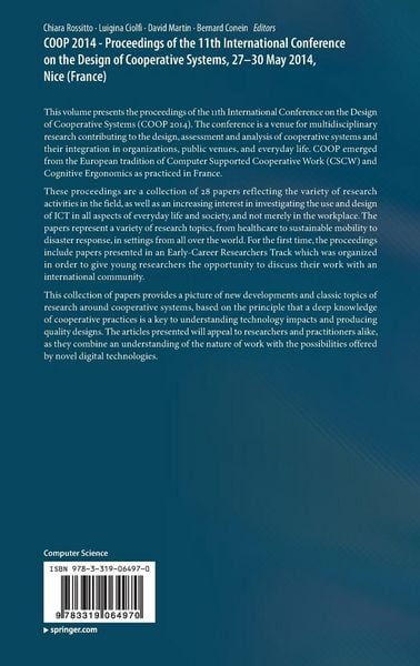Produktbild: COOP 2014 - Proceedings of the 11th International Conference on the Design of Cooperative Systems, 27-30 May 2014, Nice (France)