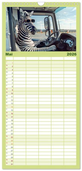 Produktbild: Familienplaner 2026 - Tierisch lustige LKW-Fahrer mit 5 Spalten (Wandkalender, 21 x 45 cm) CALVENDO