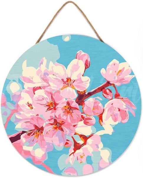 Produktbild: FiguredArt RFA012 - Malen nach Zahlen, Kirschbl&uuml;te, Holzscheibe (30cm), Malset, Paint by Numbers