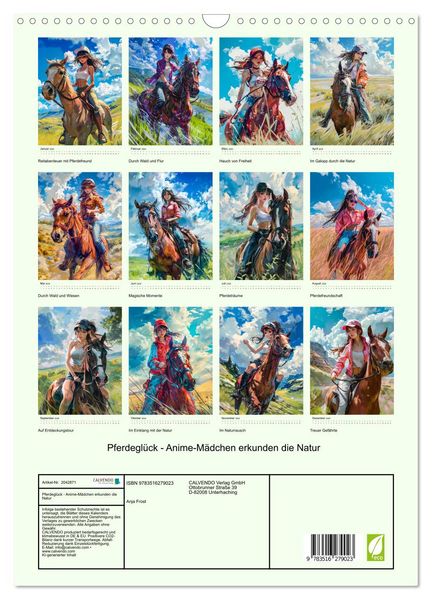 Produktbild: Pferdegl&uuml;ck - Anime-M&auml;dchen erkunden die Natur (Wandkalender 2026 DIN A3 hoch), CALVENDO Monatskalender