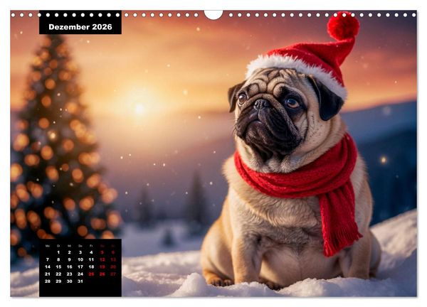 Produktbild: Mopszauber - S&uuml;&szlig;e M&ouml;pse begleiten durchs Jahr (Wandkalender 2026 DIN A3 quer), CALVENDO Monatskalender