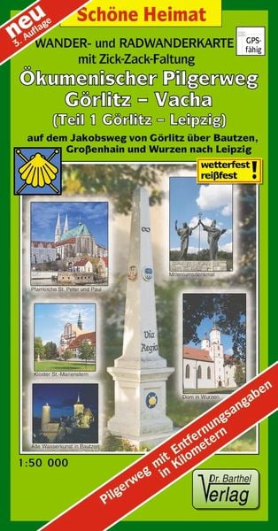 Wander- und Radwanderkarte Ökumenischer Pilgerweg Görlitz-Vacha (Teil 1 Görlitz-Leipzig) mit Zick-Zack-Faltung. 1:50000, Sonstige von Verlag Barthel,