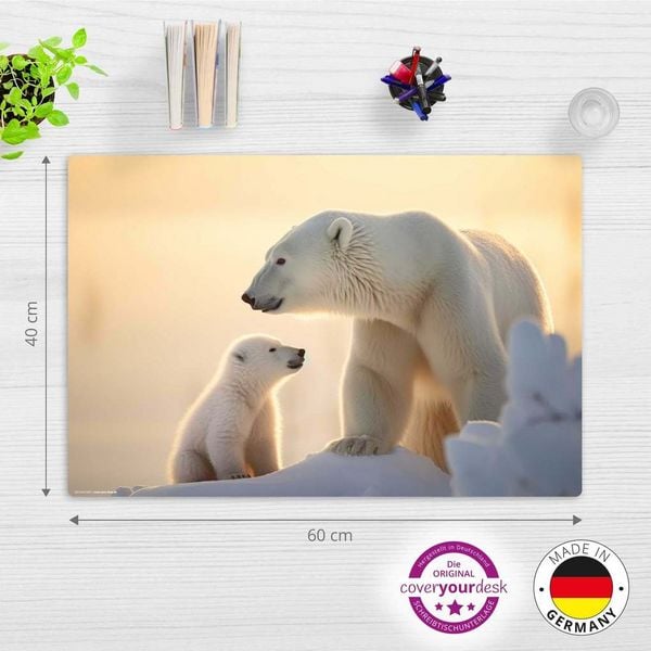 Produktbild: Cover-your-desk Schreibtischunterlage f&uuml;r Kinder Eisb&auml;r Baby mit Mama, aus hochwertigem Vinyl, 60 x 40 cm