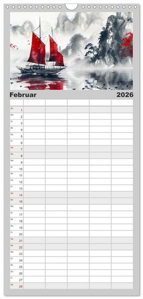 Produktbild: Familienplaner 2026 - Die Essenz von China - Chinesische Landschaften und Symbole in Harmonie mit 5 Spalten (Wandkalender, 21 x 45 cm) CALVENDO
