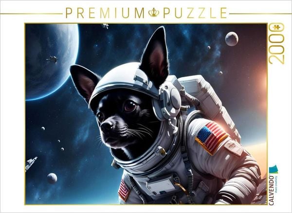 CALVENDO Puzzle Chihuahua Raumfahrer schwebend im Weltraum | 2000 Teile Lege-Größe 90x67cm Foto-Puzzle für glückliche Stunden