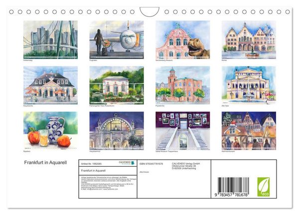 Produktbild: Frankfurt in Aquarell (Wandkalender 2026 DIN A4 quer), CALVENDO Monatskalender