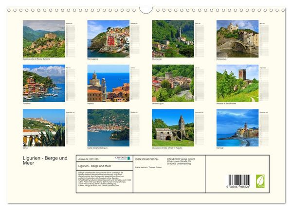 Produktbild: Ligurien - Berge und Meer (Wandkalender 2026 DIN A3 quer), CALVENDO Monatskalender