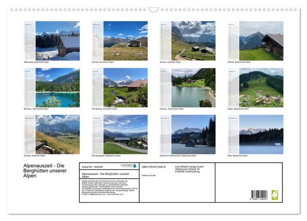 Produktbild: Alpenauszeit - Die Bergh&uuml;tten unserer Alpen (Wandkalender 2026 DIN A2 quer), CALVENDO Monatskalender