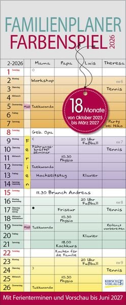 Produktbild: Familienplaner Farbenspiel 18 Monate 2026/2027