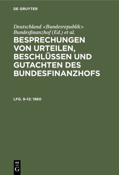 Produktbild: Besprechungen von Urteilen, Beschl&uuml;ssen und Gutachten des Bundesfinanzhofs / 1960