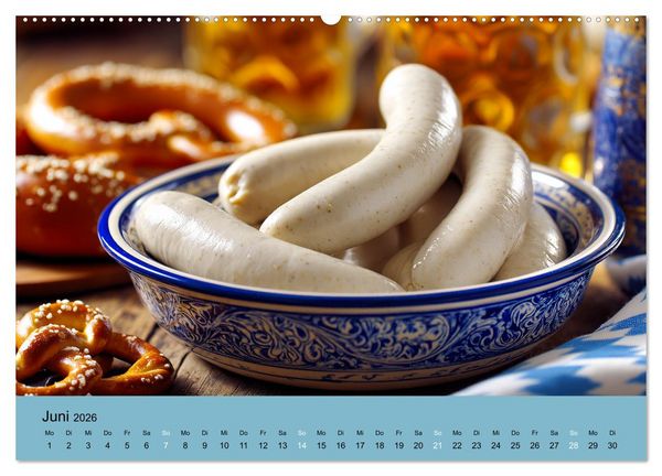 Produktbild: Bayrische Wei&szlig;wurst - Traditioneller K&uuml;chenkalender f&uuml;r Genie&szlig;er (Wandkalender 2026 DIN A2 quer), CALVENDO Monatskalender