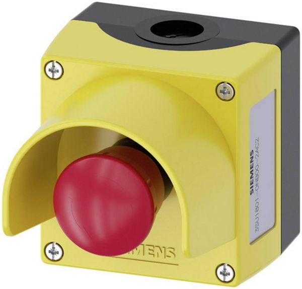 Produktbild: Siemens 3SU18010NB002AC2 3SU1801-0NB00-2AC2 Pilztaster im Geh&auml;use, mit Schutzkragen Gelb Drehentriegelung 1 St.
