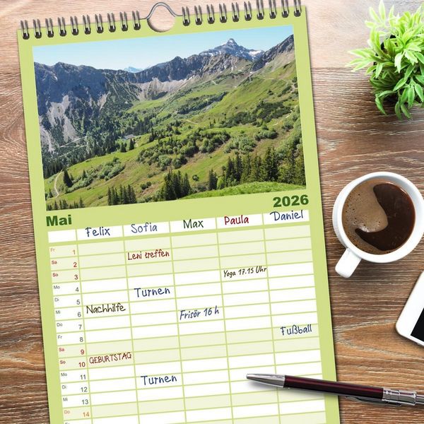 Produktbild: Familienplaner 2026 - Bergerlebnisse im Tannheimer Tal mit 5 Spalten (Wandkalender, 21 x 45 cm) CALVENDO