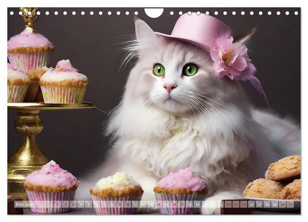 Produktbild: S&uuml;&szlig;e Naschkatzen - Pelzige Leckerm&auml;ulchen zwischen s&uuml;&szlig;en Desserts und Torten (Wandkalender 2026 DIN A4 quer), CALVENDO Monatskalender