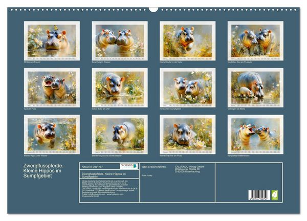 Produktbild: Zwergflusspferde. Kleine Hippos im Sumpfgebiet (Wandkalender 2027 DIN A2 quer), CALVENDO Monatskalender