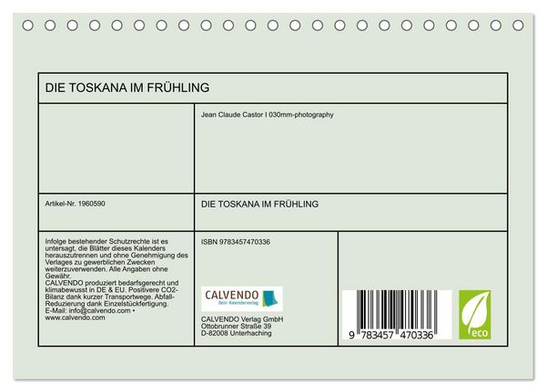 Produktbild: DIE TOSKANA IM FR&Uuml;HLING (Tischkalender 2026 DIN A5 quer), CALVENDO Monatskalender