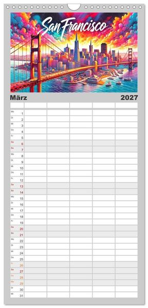 Produktbild: Familienplaner 2027 - Stadtansichten der USA in Tusche mit 5 Spalten (Wandkalender, 21 x 45 cm) CALVENDO