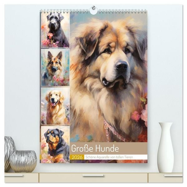 Produktbild: Gro&szlig;e Hunde. Sch&ouml;ne Aquarelle von tollen Tieren (hochwertiger Premium Wandkalender 2026 DIN A2 hoch), Kunstdruck in Hochglanz